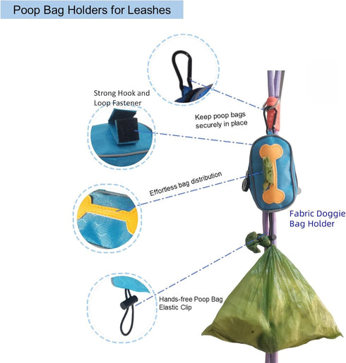 Poop Bag Holders for Leashes,Elastic Cord Dispenser Pouch and Zipper,Carabiner,Lightweight Waterproof Fabric,Doggie