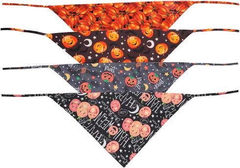 4 PCS/Pack Halloween Dog Bandana Pumpkin Reversible Triangle Bibs Scarf Accessories for Dogs Cats Pets Large
