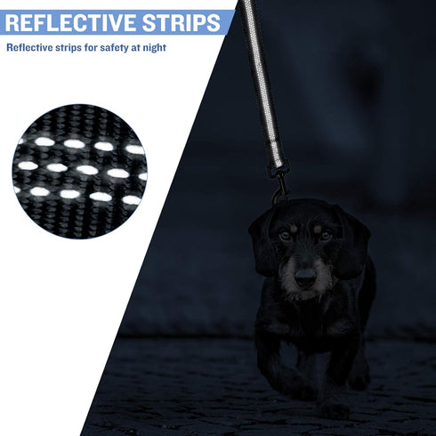 PuppyDoggy Dog Leash for Large Medium Dogs, 6 ft Reflective Stitching with 2 Traffic Padded Handles for Training