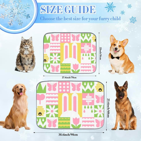 imiBBWQu Summer 27" 22" Dog Cooling Mat Easter Bunny Floral Cooling Sofa Mat Washable Pet Stroller Pad Smart Pet Bed