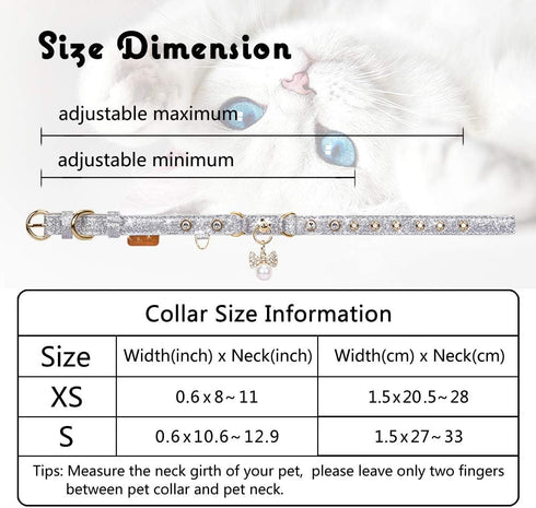 PetsHome Cat Collar, Bling Rhinestones PU Leather Adjustable Pet Collar with Luxury Pendant for Cat and Small Dog