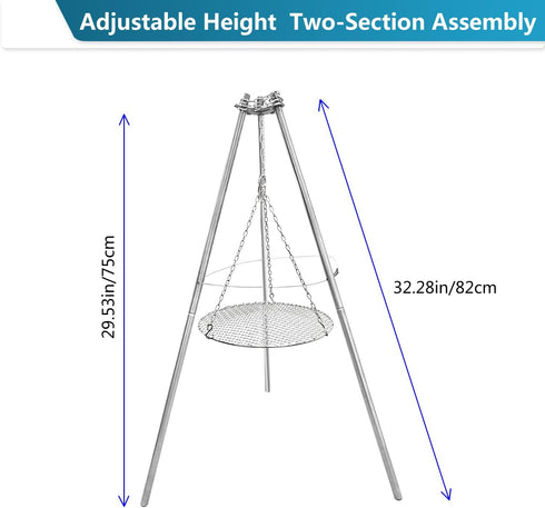 YBTMG Camp Fire Tripod for Cooking, Stainless Steel Camping Fire Grill with Adjustable Chain for BBQ