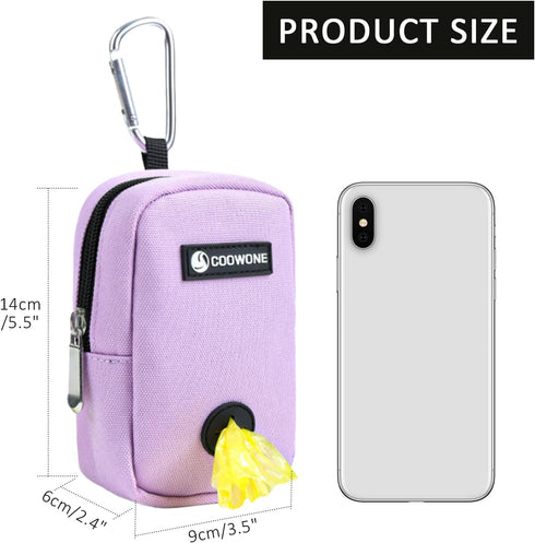 COOWONE Small Dog Treat Pouch, Portable Purple Treat Bag with Waste Bag Dispenser for Hands-Free Walking