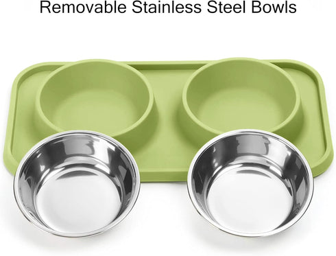 Cat Food Bowls with Non-Skid Silicone Pads, Removable Stainless Steel Dishes for Cats and Small Dogs