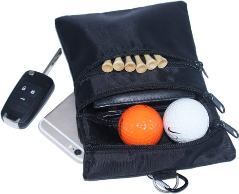 Golf Valuables Pouch, Zipper Golf Ball Bag with 4 Pockets for Accessories, Great Gift for Golfers