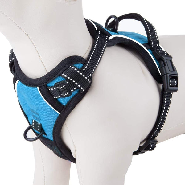 PHOEPET Reflective Dog Harness No Pull Vest for Large Breed, 2 Metal Leash Attachment Hooks, Blue (L)