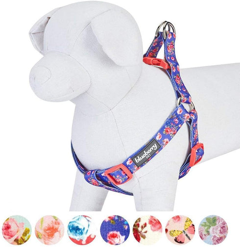 Blueberry Pet Step-in Dog Harness - 9 Patterns, Irish Blue Rose Print, Medium, Chest Girth 20" - 26"