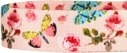 Blueberry Pet 9 Patterns Durable Spring Scent Inspired Rose and Butterfly Print Dog Leash 4 ft x 1", Large, Pastel Pink