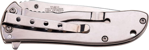 TAC Force TF-861C Spring Assist Folding Knife, Mirror Silver Straight Edge Blade, Mirror Handle, 3.75-Inch Closed,Grey by TAC FORCE
