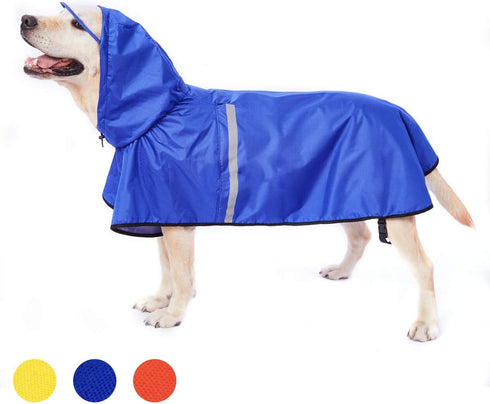 Dog Raincoat for Large Dogs, Adjustable Belly Strap Rain Jacket with Leash Hole - Waterproof Lightweight Breathable