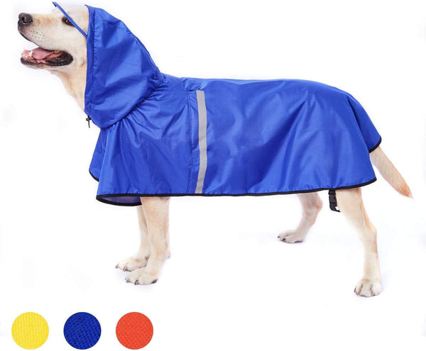 Dog Raincoat for Large Dogs, Adjustable Belly Strap Rain Jacket with Leash Hole - Waterproof Lightweight Breathable