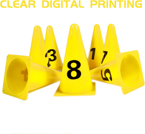 ASENVER 9 Inch 8 Pack Plastic Traffic Marker Cones with Numbers Agility Sign Cones Soccer Cones for Sport Training