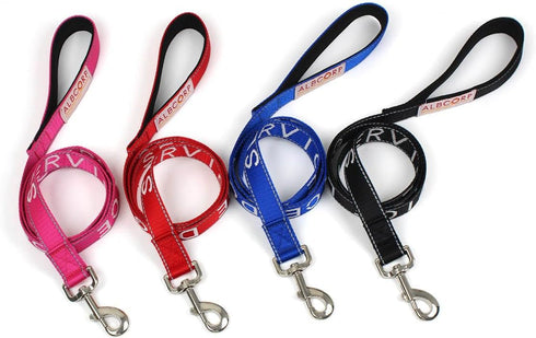 Albcorp Service Dog Leash - Embroidered with Padded Neoprene Handle and Reflective Threads, 4 Feet, Black