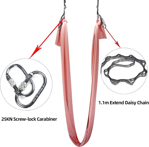 PRIOR FITNESS Yoga Straps Aerial Hammock Accessory Set - 2pcs Daisy Chain + 2pcs Carabiner