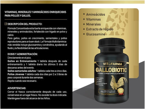 Gallobiotic Natural Multivitamin for Rooster and Hens, 100 Tablets | Vitamina Completas para Gallos