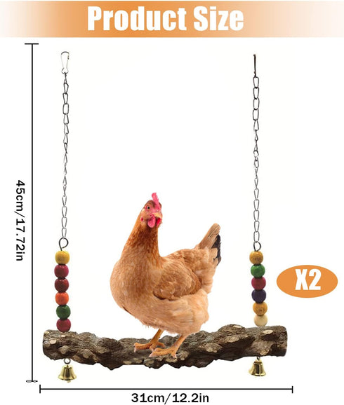 (2pcs) Chicken Bird Swing,Chicken Perch,Natural Wooden Swing Toys,Wood Stand for Chick,Safe and Relief