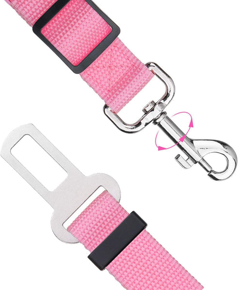 Elisel 2 Packs Adjustable Length Pet Dog Cat Car Seat Belt, Pet Accessories for Dogs Cats (Pink)