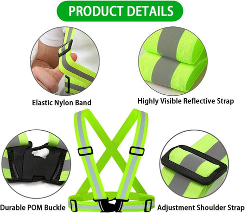 Reflective Vest with 2 Pack Reflector Armbands, Adjustable Elastic Safety Belt for High Visibility Running, Jogging,