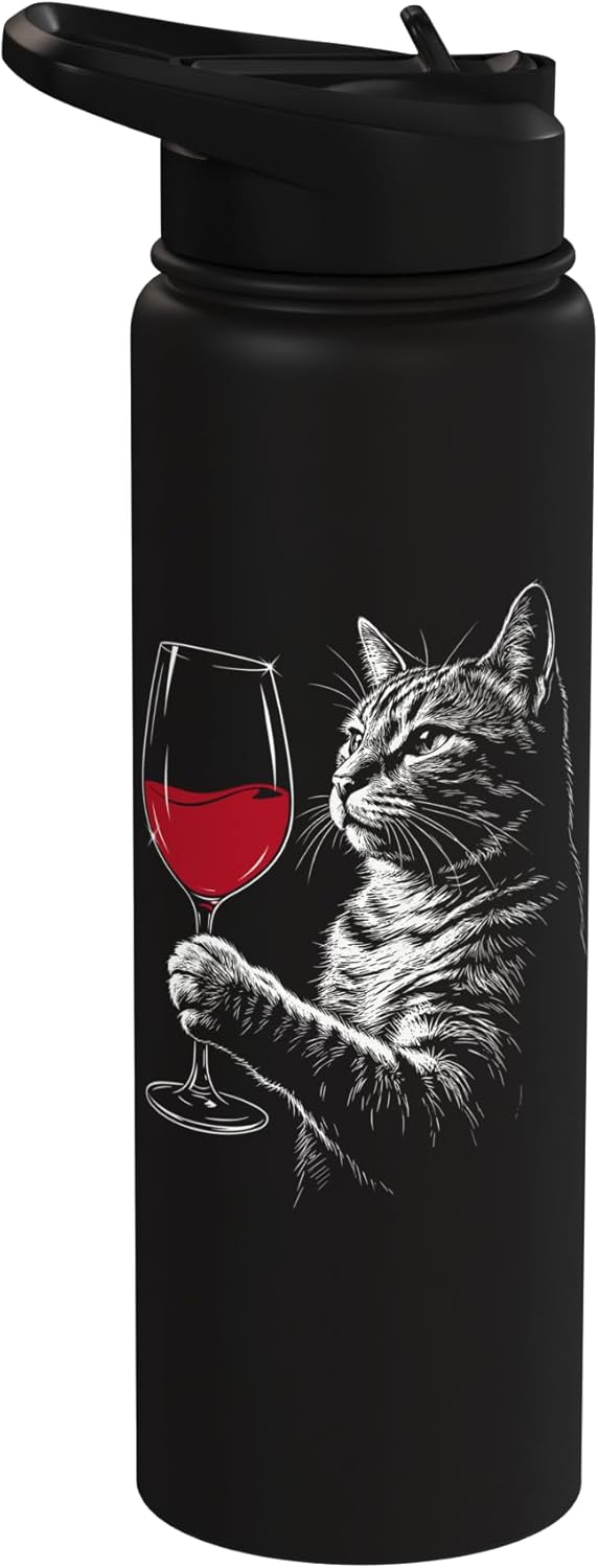 Wine Drinker Humor Tee Winery Life Wine Sommelier Funny Cat Glass of Wine Lover Sommelier Drinking Party Tee Stainless Steel