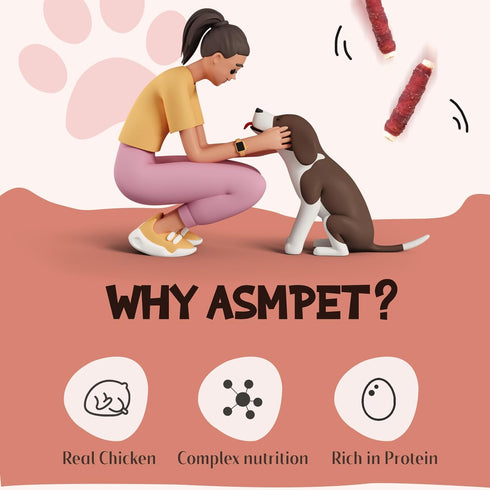 Dogs6pcs ASMPET Dog Treats Bones, Chicken Wrapped Rawhide Sweet Potato Sticks for Small Medium Large