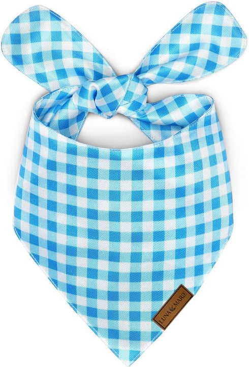 Luxury Dog Bandanas - Premium Silky Fabric Puppy Bandanas, 100% Handmade Quality, Custom Shape, Blue Checkers, Large