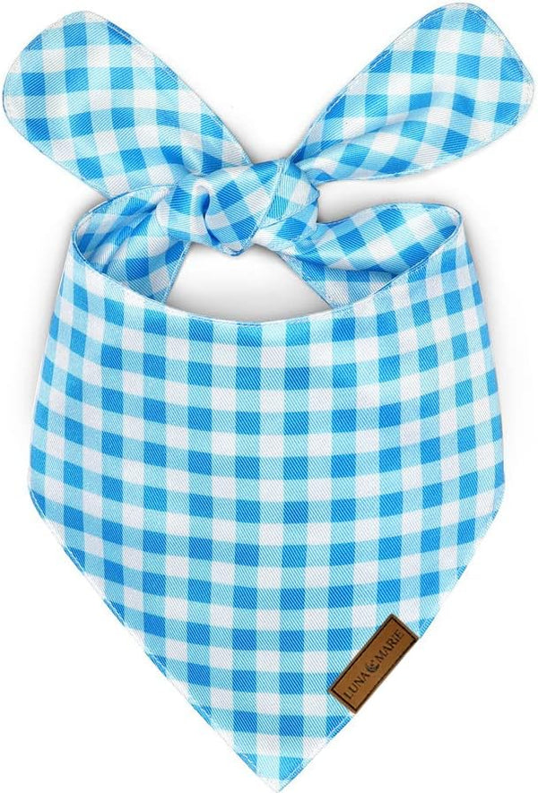 Luxury Dog Bandanas - Premium Silky Fabric Puppy Bandanas, 100% Handmade Quality, Custom Shape, Blue Checkers, Large