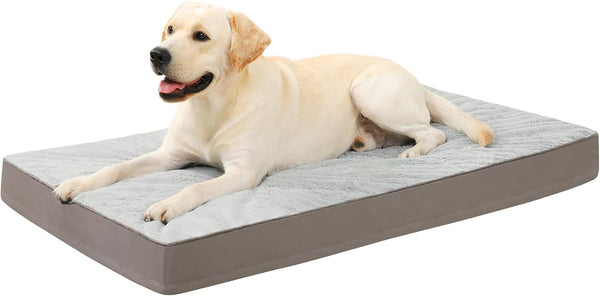 KSIIA Orthopedic Dog Bed, Waterproof, 41 x 27 Inch, Gray, Deluxe Plush, Removable Cover, Orthopedic Foam, Up to 80lbs.