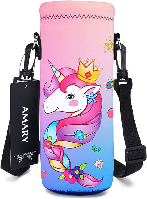 AMARY 1000ML Neoprene Water Bottle Carrier Bag with Adjustable Shoulder Strap,Insulated Water