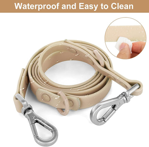 Waterproof Dog Leash: Standard Dog Leashes with 2 Hooks for Walking, Adjustable Lengths for Traffic Control Safety, Durable and Odor Proof, for Medium Large Dogs (Sand Color,M)