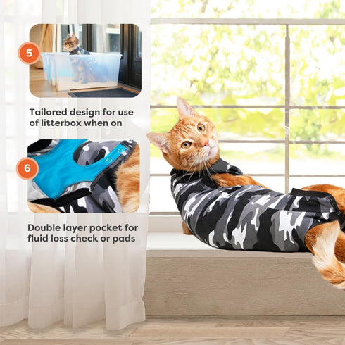 Suitical Recovery Suit for Cats, XX-Small, Black Camouflage