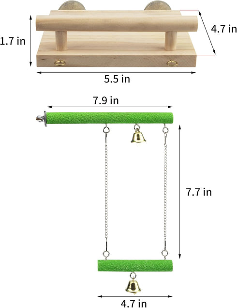 Natural Wood Bird Perches for Cage, Platform Swing, Nail Trimming Paw Grinding Stick for Parakeet Cockatiels Parrot