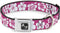 Buckle-Down Hibiscus Dog Collar Bone, Neon Pink/White, 1" Wide - Fits 9-15" Neck - Small
