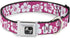 Buckle-Down Hibiscus Dog Collar Bone, Neon Pink/White, 1" Wide - Fits 9-15" Neck - Small