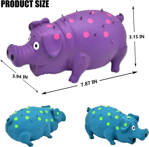 Pig Squeaky Dog Toy - 2 PCS Interactive Rubber Chew Toy, Durable Latex Grunting Pig Toys for Small, Medium & Large Dogs