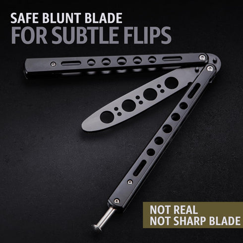 Grand Way Butterfly Trainer, Balisong Trainer for Practice, Black Dull Trick Butterfly Knives