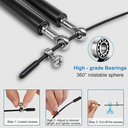 MVNOIRE Fitness Jump Rope Excercise Workout Light Bearing Skipping Ropes Metal Speed Gym Training Adults Child
