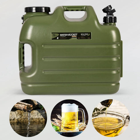 Water Container with Spigot, Portable Green Bucket for Camping, Hiking, Picnic, BBQ, 4.8Gal PE Storage Carrier (Green)