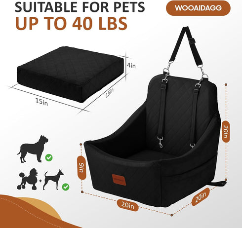 Straps,3 WOOAIDAGG Dog Car Seat for Medium Sized Dog,Pet Travel Car Bed with Seat Belt Channle,Fully Detachable