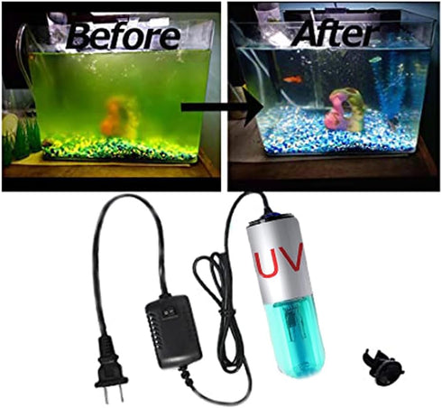 3W UV Water Clean Light, Green Algae Clear Submersible Fish Tank UVC Light for Fish Tank Sump Pump