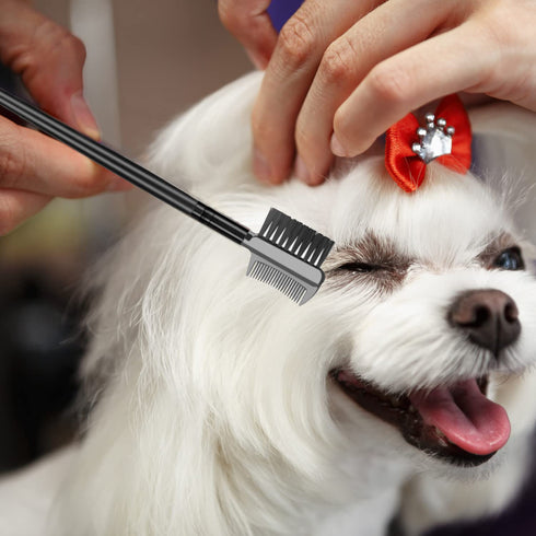 Flea Comb Lice Comb - 2-in-1 Pet Grooming Combs for Dogs and Cats, Tear Stain Remover, Green