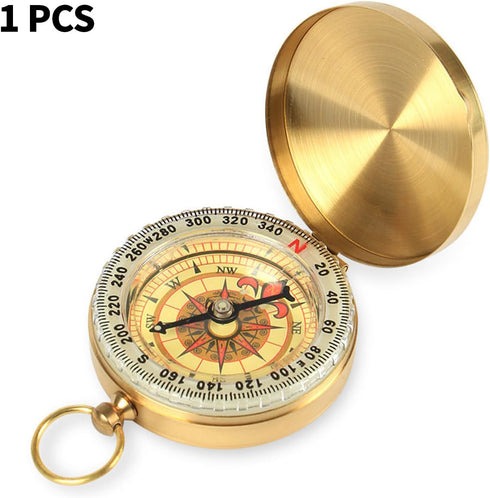 NeoLum Brass Pocket Compass with Luminous Dial, Golden Vintage Pocket Watch Style Compass, Sports Waterproof Navigation