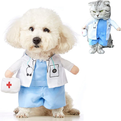 Dog Cat Doctor Costume - Funny Halloween Costumes for Small Dogs & Cats, Cosplay Party Outfit (Doctor, X-Small)