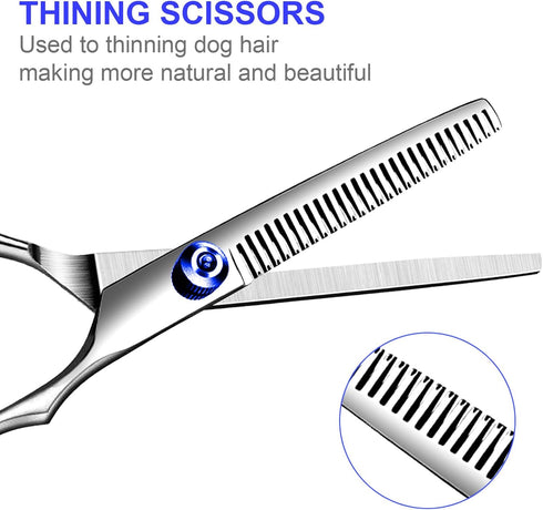 TINMARDA 6 in1 Professional Dog Grooming Scissors Kit, Titanium Coated Dog Scissors for Grooming, Grooming Shears Kit