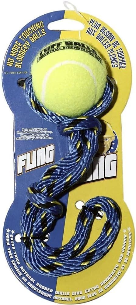 PetSport Fling Thing, Dog Tennis Ball Rope, 12 Inch, Heavy Duty Webbing, Non-Toxic