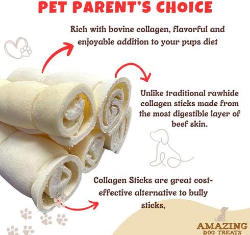 Beef Cheek Rolls - Amazing Dog Treats (6 Inch Regular - 4 Pcs) - No Hide, Safe Rawhide Alternative for Power Chewers