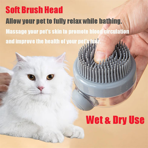 Dog Cat Bath Brush, Pet Shower Massage Brush with Soap Shampoo Dispenser, Multifunctional Rubber Cleaning Brush for