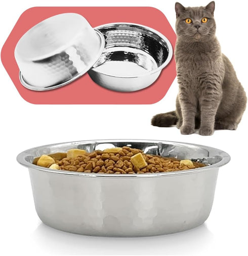 2pcs Stainless Steel Dog Bowls: Hammered Thickened Metal Feeding or Water Bowls for Small/Medium/Large Dogs & Cats