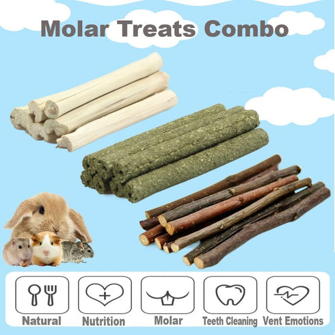 150g Combined Chew Toys for Pets, Molar Sticks Sweet Bamboo Apple Branch Timothy Grass for Chinchilla, Squirrel, Hamster