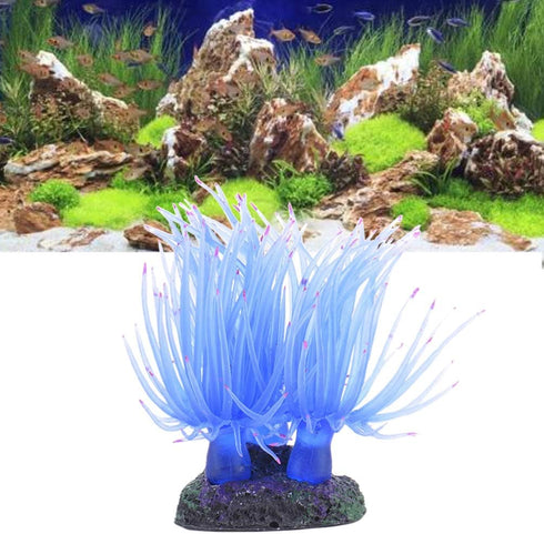 TEHAUX Artificial Fish Tank Decoration - Silicone Soft Coral Fake Sea Anemone Ornament (Blue)