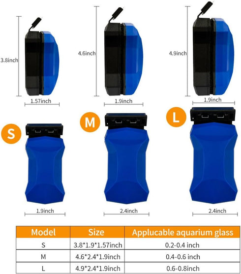 LYCLEAN 2 0.4-0.6 Inch Magnetic Fish Tank Glass Cleaner, Dual-Blades Algae Scraper Glass Cleaner Scrubber